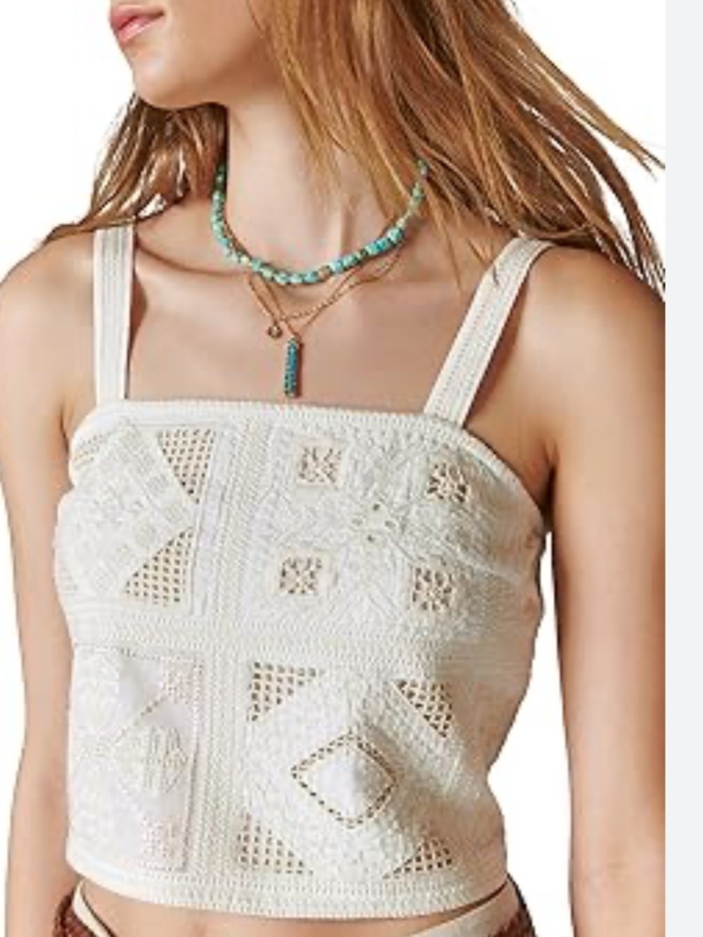 Lucky Brand Crochet Square Panel Tank Top in Ivory